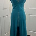 Cache  Halter Top Prom Formal Dress Short Front Long Back XS Teal w/ Rhinestones Photo 0