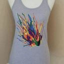 Modcloth NEW  Ideal T Gray with Abstract Multicolor Peacock Racerback Tank Top S Photo 0