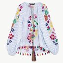 ZARA  BBWM Woman Striped Floral Fruit Embroidered Balloon Sleeve Boho Peasant Top Photo 2