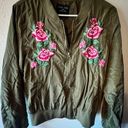 Love Tree  Embroidered Bomber Jacket Embroidery Flowers Large Size Army Green Photo 0