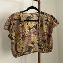 American Vintage Open Short Sleeve Top Blouse With Silk Vintage Leaf Print Photo 0