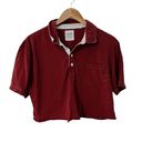 Billy Reid  Women's Red Cotton Cropped Quarter Button Polo Photo 8