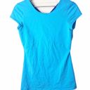 Lucy Activewear  Women's Bright Blue Cross Back Short Sleeve Fitted Workout Top Photo 2