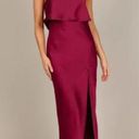 Petal and Pup  Vienna Strapless Berry Satin Ruffle Side Slit Midi Dress L Photo 6