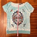 Sweater Project  Light Aqua Blue Aztec Short Sleeve Oversized Blouse Size XL Photo 7