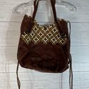 Lucky Brand distressed italian lamb leather boho crochet shoulder bag brown Photo 1