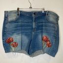 Lane Bryant  Girlfriend Raw Hem Blue Denim Shorts Floral Embroidered NWT Sz 28 Photo 0