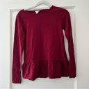 J.Crew  Red Long Sleeve Crewneck Peplum 100% Cotton Top XXS EUC Photo 0