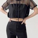 Heart Hip Black Crop Hoodie Top with Mesh Inserts Photo 0