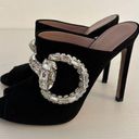 Gucci  Maxime Black Suede Crystal Horsebit Open Toe Mules High Heel Sandals 37.5 Photo 0