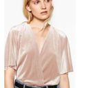 ZARA  Champagne Beige Velvet Wrap Bust Short Sleeve Bodysuit M Photo 0