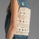 Free People Moody Blue Combo Distressed Denim Crochet Knit Macrame Cargo Vest Photo 1