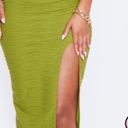 Pretty Little Thing Olive Textured Cross Halterneck Cut Out Midi Dress Photo 2