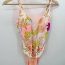 Breaking Waves Pink Floral Belted One Piece Swimsuit Women's Size Medium M NWT White Photo 0