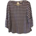 Houndstooth Tyler Boe Womens Size Large Multicolor  Bell Sleeve Stretch Blouse Photo 0