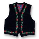 Karen Scott Vintage  Vest Black Velvet Red Green Holiday Poinsettias Embroidery Photo 0