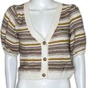 House of Harlow  1960 Metallic Striped Cream Brown Puff Sleeve Cardigan Sweater L Photo 0