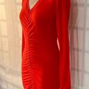 Sundry  long sleeve orange ruched v neck bodycon mini dress size 1 or small Photo 5