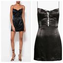 Lee SAU  Polly Lace-up Front Satin Mini Slip Dress Black Womens Size 10 Photo 1