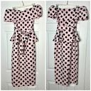 Pretty Little Thing  Light Pink Polka Dot Bardot Peplum Midi Bodycon Dress Sz 12 Photo 6