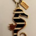 Coach  Navy Blue and White Stripe Enamel Seahorse Necklace Gold Tone Long Chain Photo 2