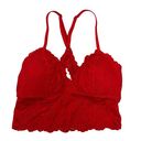 Aerie  Red Floral Lace Racerback Peep Hole Lined Bralette XS Photo 0