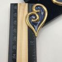 Vintage Blue  Enamel Swirl Gold Tone Abstract Heart Earrings Photo 4