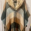 Boston Proper Plaid Faux Fur Fringe Poncho Photo 3