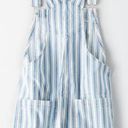 American Eagle  High Waisted Tomboy Shortall Bibs Blue & White Stripes Size Small Photo 3