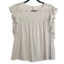 Caslon  cotton embroidered flutter sleeve white top small Photo 1