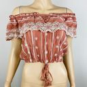 Poof  Cute Cinnamon Color Bohemian Embroidered Detail Women's L Off Shoulder Top Photo 4