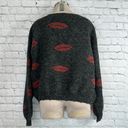 POL  Oversized Sweater Size Medium Boxy Pullover Knit Fuzzy Gray Red Lips Photo 5