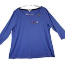 Isaac Mizrahi  Live Women's 2X Blue 3/4 Sleeve Flower Jewel Pins Blouse New Photo 0