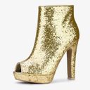 Allegra K  Women's Glitter Platform Chunky Heeled Open Toe Heel Ankle Boots Photo 2