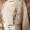 Only Sweatshirt sweater crop floral cream beige bow tie lace up lantern sleeve slit Photo 5