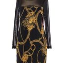 Isaac Mizrahi NWT  Black Mini Dress Gold Chain Print Mesh Sheer Back & Sleeves 8 Photo 0