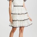 Shoshanna Stacia Lace Tiered Polka Dot Knee Length High Neck Black trim on neck/sleeve/bottom Hidden back zipper A flutter sleeve ballet lace fit-and-flare mini dress with ruffle detail below the waist ivory cream Kentucky Derby mock sheer layer Photo 7