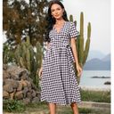 SheIn  Black and White Gingham Tie Side Wrap A-Line Midi Dress Size Small Photo 9