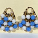 Vintage Blue  and White Beaded Earrings, Clipon Tiered Jewelry Photo 4