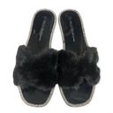 Wild Diva  Lounge Black Faux Fur Rhinestone Slides Photo 66