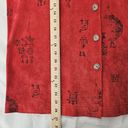 Chico's  Suede Leather Jacket Top Size 2 / Large 12 Red Asian Print Button Up LS Photo 8