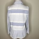 DKNY Peplum Top MEDIUM Ruffle Hem Blue & White Striped Half Button Long Sleeve Photo 8