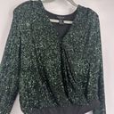 Rachel Zoe  Women's Sequin Long Sleeve Wrap Top Bodysuit Green Black Size Large Photo 3