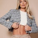 Pretty Little Thing  Plaid Cropped Blazer Jacket Blue Photo 2