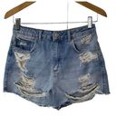 Topshop  Moto Mom Light Rinse Distressed Denim Shorts Cut-Off High Waist Sz  10 Photo 0