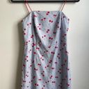 Urban Outfitters Outfitter Colette Stretch Linen Mini Dress Blue Chambray Cherry Print Sz 0 Photo 0