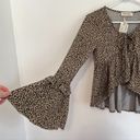 Peach Love California NEW NWT  Tan Brown Black Dotted Long Bell Sleeve Blouse S Photo 9