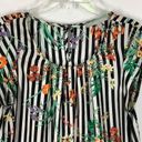 Sweet Rain  Women's Floral Striped Keyhole Back Pleated Blouse Multicolor Small Photo 3