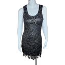 Sans Souci  Womens Small Black Gold Floral Overlay Sleeveless Midi Cocktail Dress Photo 11