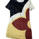 None Women's Small Mod Short Sleeve Knee Length Color Block Flower Print Shift Dress Photo 1